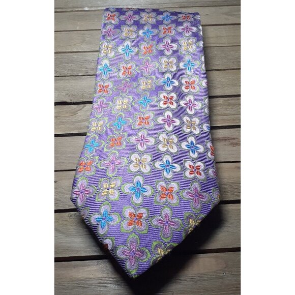 Paul Fredrick Mens Tie Mod Floral Silk Spring Lavender Flowers Italy